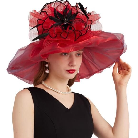 Women's Derby Church Fascinators Hat with Detachable Flowers Red - Picture 2 of 7